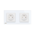 Livolo Padrão DA UE Parede Dupla Francês Tomada com Painel de Vidro Cristal Branco 220 ~ 250 V 16A Tomada De Energia VL-C7C2FR-11